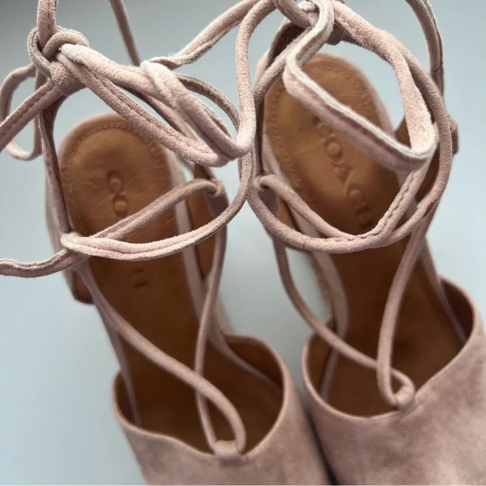 Lace-Up Espadrille Wedge Sandals in Blush